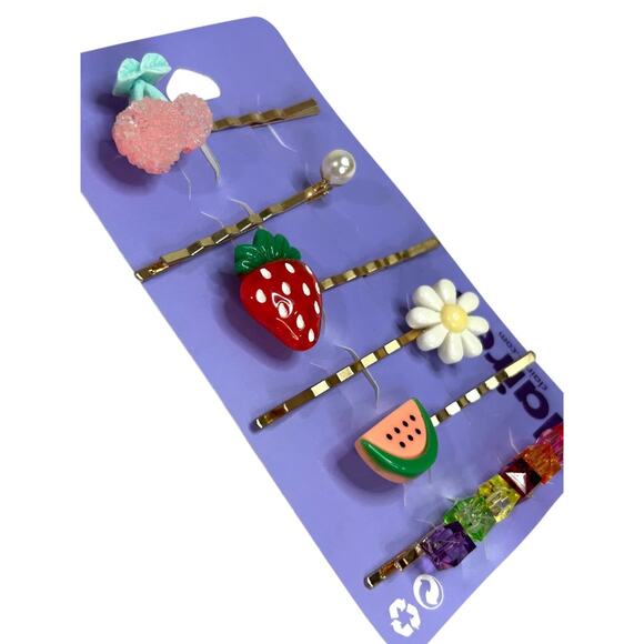 Claires New Fruit Bobby Pin Faux Pearl Set of 6 Flower - Picture 5 of 5
